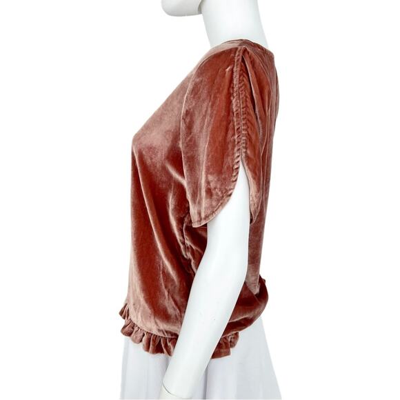 Madewell Women’s Flare Sleeve Orange Velvet Tulip-Sleeve Ruffle Top Size XXS - Picture 6 of 8